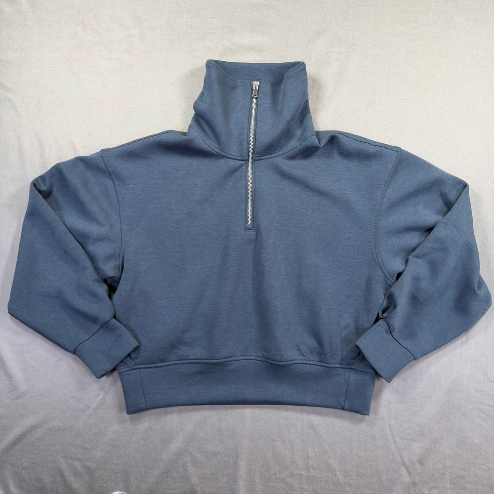 Old Navy Bounce Fleece Women S Blue Quarter Zip Cropped Sweatshirt Activewear